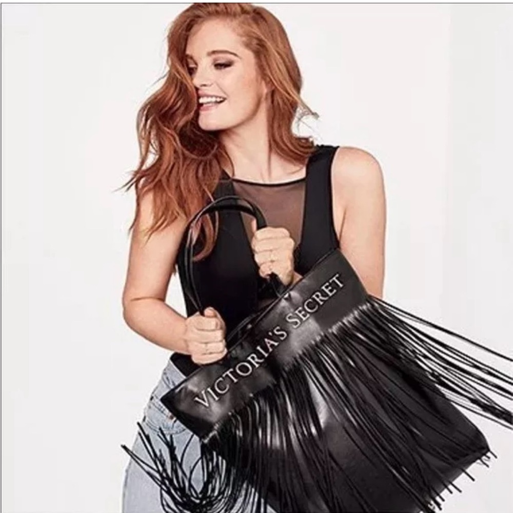 NWT Victoria’s Secret Faux Leather Limited Edition Fringe Tote Bag Purse…